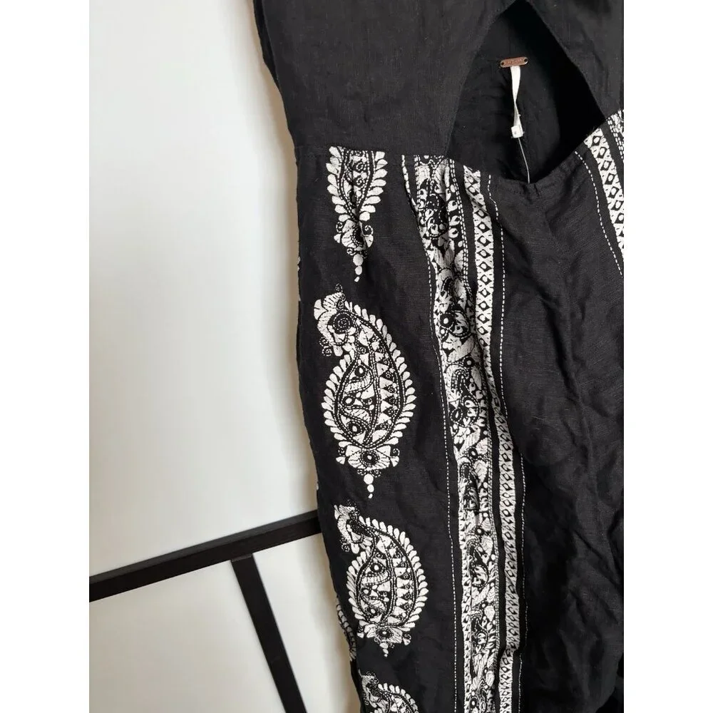 Free People Linen Blend Jumpsuit Paisley Print Size 8 Boho‎ Hippie Festival NEW